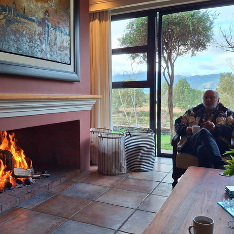 Indoor fireplace at guest lodge